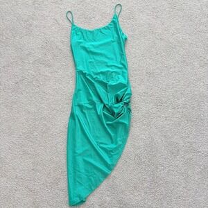 Revolve Superdown Eva Twisted Slit Dress Womens L Green Asymmetric Bodycon